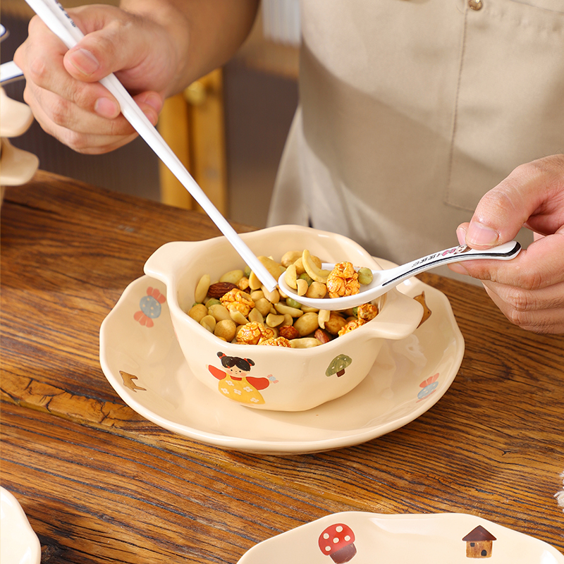 Bowl For Home 2024 New Arrival Double-Ear Bowl Children's Rice Bowl Person Dedicated Bowl Person One Color Good-looking Ceramic Bowl