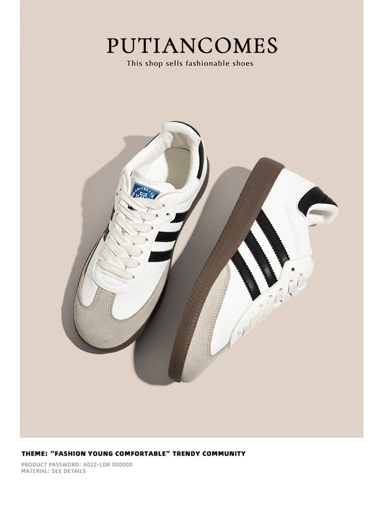 2024 New Autumn Retro Genuine Leather Three-Bar German Training Shoes Women's Flat Argan Blazer White Shoes Board Shoes