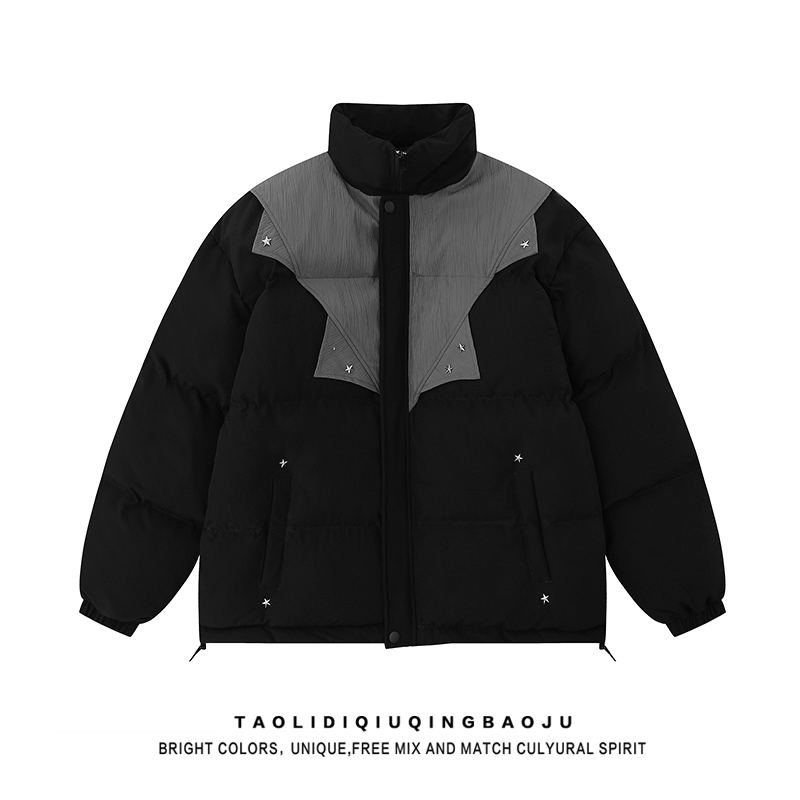 Fancy Contrast Color Patchwork Stand-up Collar Thickened Cotton Padded Coat Female 2025 New Arrival Trendy Loose Lovers Wild Early Winter Outwear