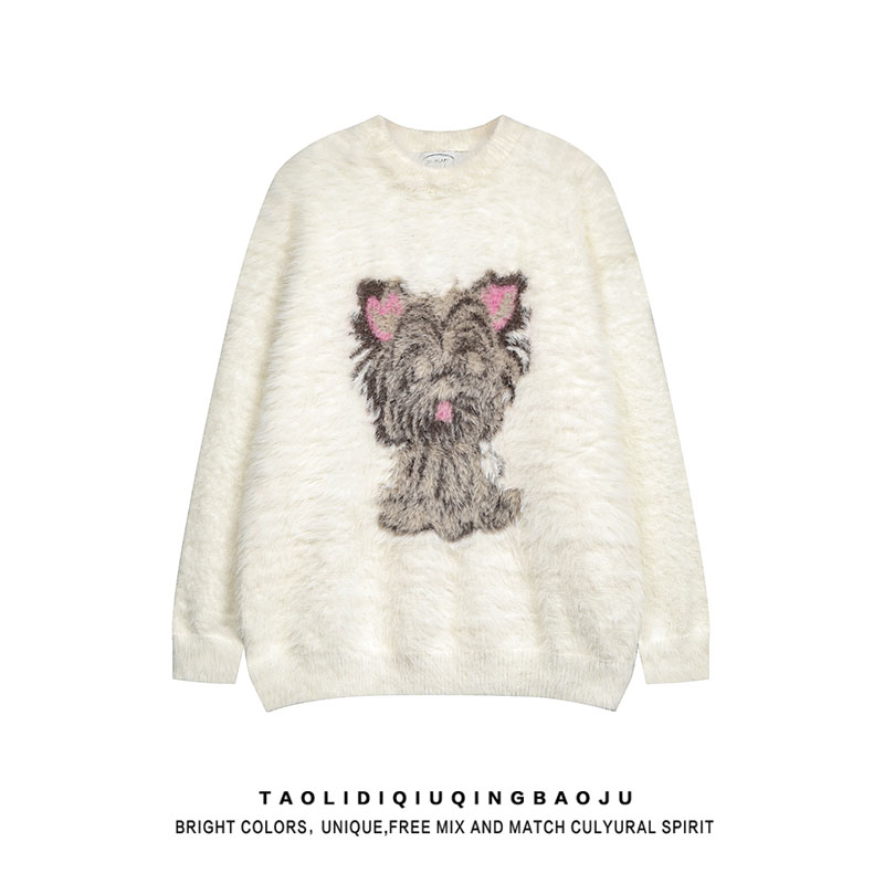 Soft Glutinous Cute Puppy White Sweater Women's 2025 New Arrival Winter Loose Lovers Wild Mohair Knitwear