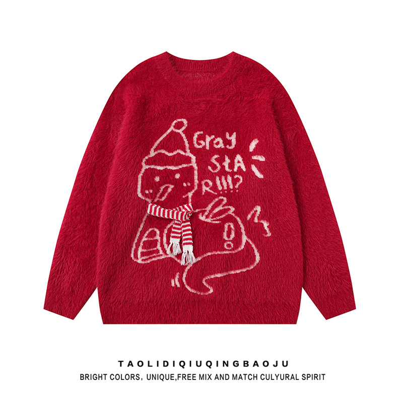 Christmas Snowman Atmosphere Red Sweater Female 2025 New Arrival Retro Loose Slim Looking Comfortable Knitwear Tops