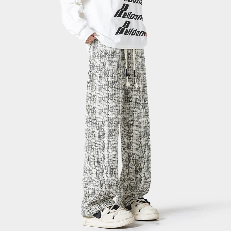 Japanese-Style Retro Gingham Drawstring Straight-leg Casual Pants Women's Winter Loose Street Wide-Legged Versatile Padded Fleece Trousers
