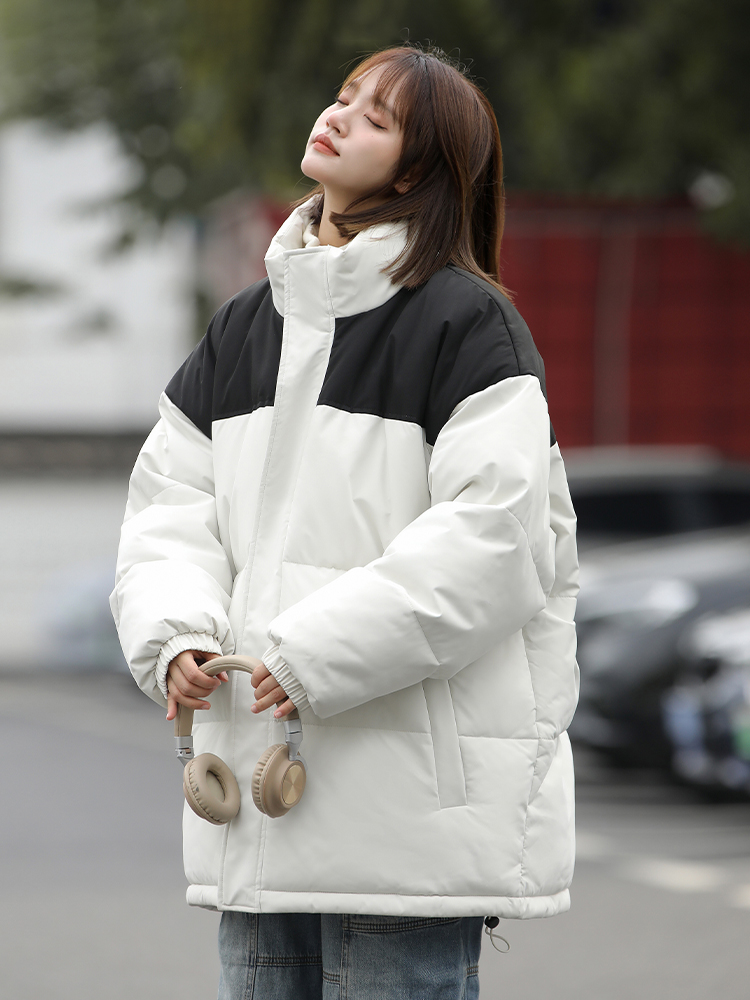 Japanese-Style Retro Color Stitching Stand-Collar Cotton Coat Jacket Women's 2025 New Arrival Trendy Loose Thick Warm Quilted Jacket Cotton-Padded Coat