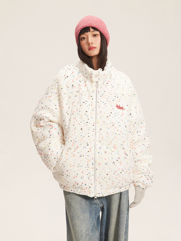Korean Style Stylish Colorful Dots Stand-up Collar Cotton-Padded Coat Female 2025 New Arrival Thickened Warm Cotton Coat Super Nice Puffer Jacket