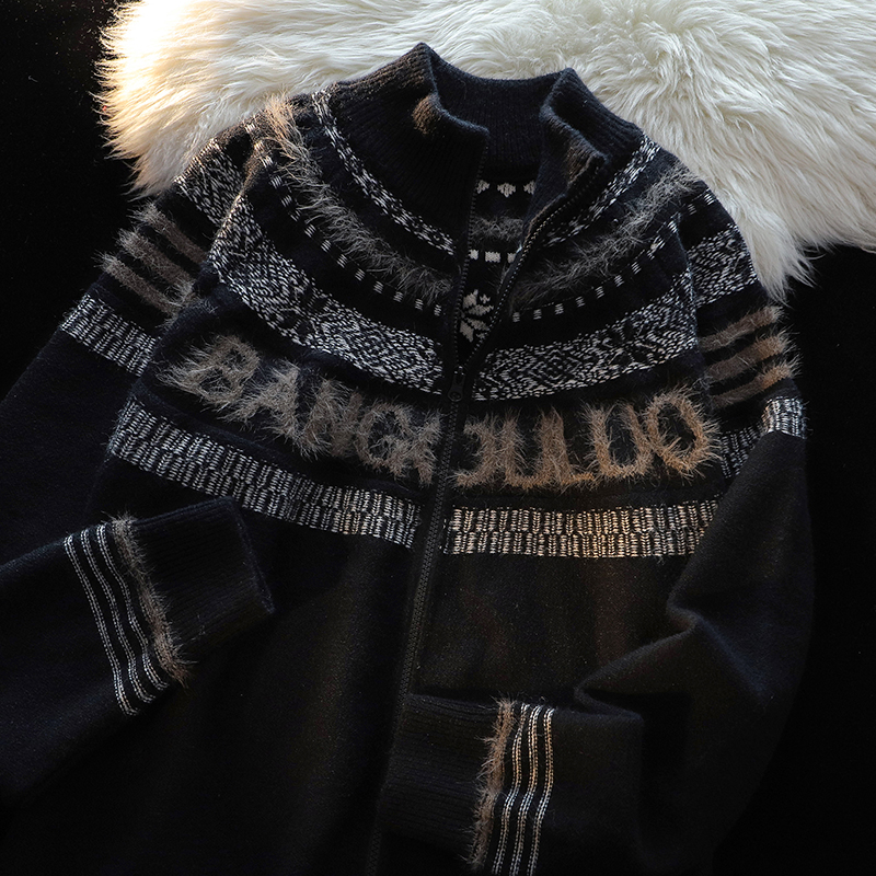 Fancy Stuffed Letter Stand Collar Sweater Outwear Female Autumn Fashion Brand Casual Easiest for Match Niche Style Lazy Knitting Cardigan