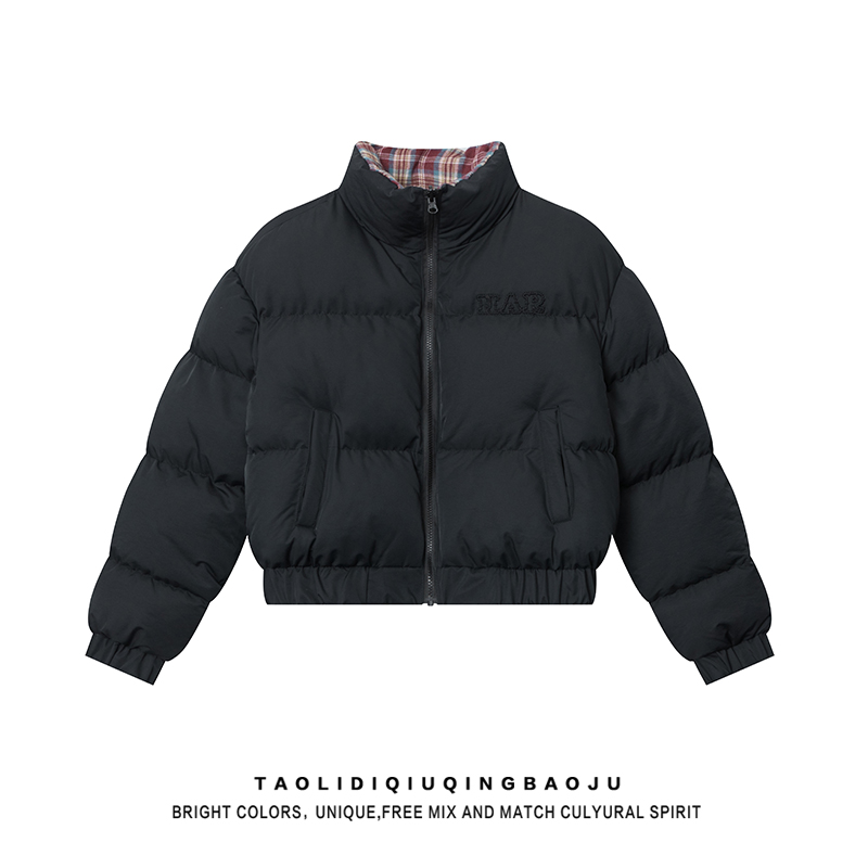 Trendy American Black Stand-up Collar Coat Top Bread Coat