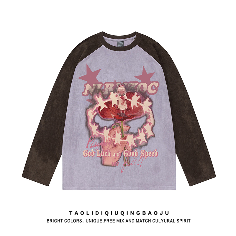 Trendy Retro Print Loose Casual Suede T-shirt
