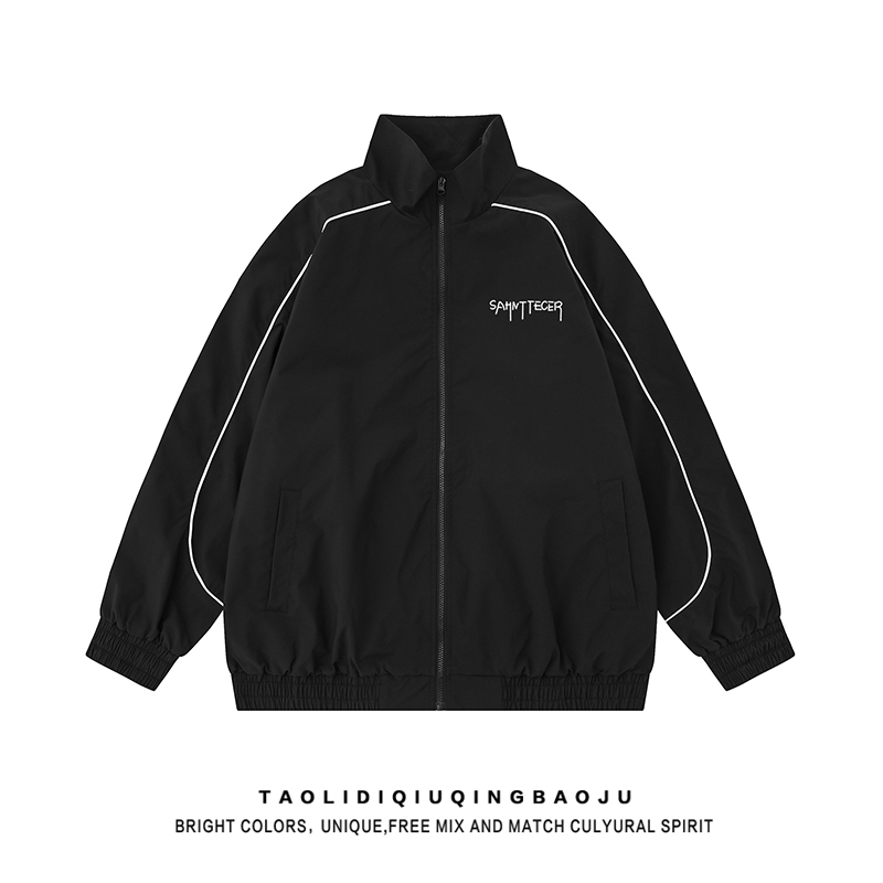 American High Street Mechanical Style Black Sports Outwear Women 2025 Autumn Fashion Brand Loose Couple Casual Stand-up Collar Jacket