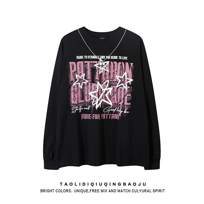 American Style Hip Hop Letter XINGX Necklace Long Sleeves T-shirt Female Autumn Fashion Brand Loose Street Casual T-shirt Tops