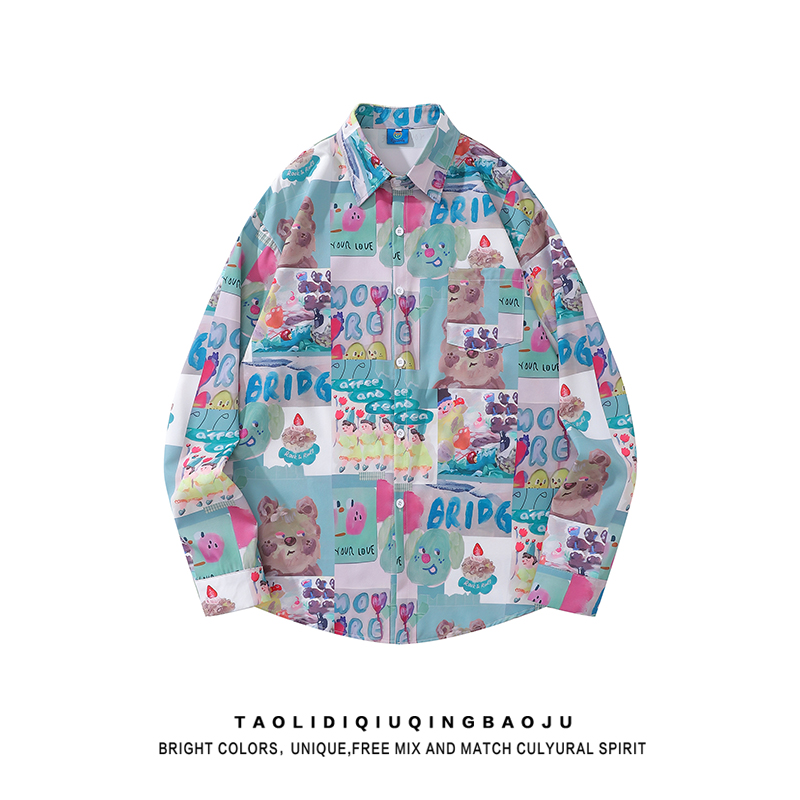 Trendy Japanese Lapel Shirt Loose Casual Cartoon