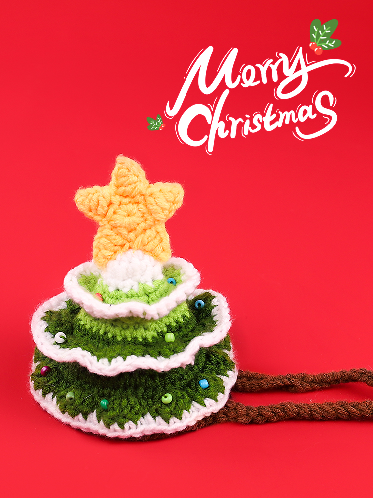 Cat Christmas Hat Dog Head Cover Pet Scarf Cute Collar Ornament Clothes Woven Dress Scarf Bib