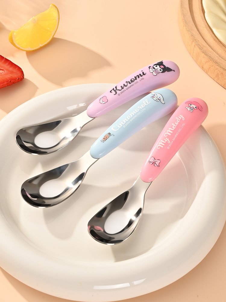 Sanrio Ingot Spoon 304 Stainless Steel Baby Self-Eating Baby Food Training Soup Spoon 1-8 Years Old Meal Spoon