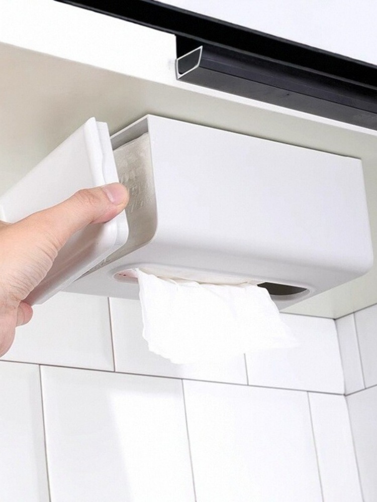 Kitchen Tissue Rack Wall-Mounted Punch-Free Upside down Toilet Tissue Box Toilet Creative Tissue Box Toilet
