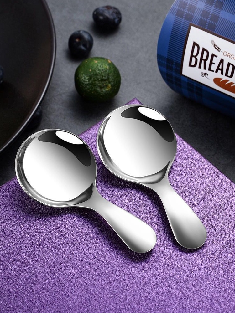 304 Stainless Steel Short Handle Spoon Small Spoon Mini round Spoon Tea Spoon Seasoning Spoon Portable Student Kids Spoon