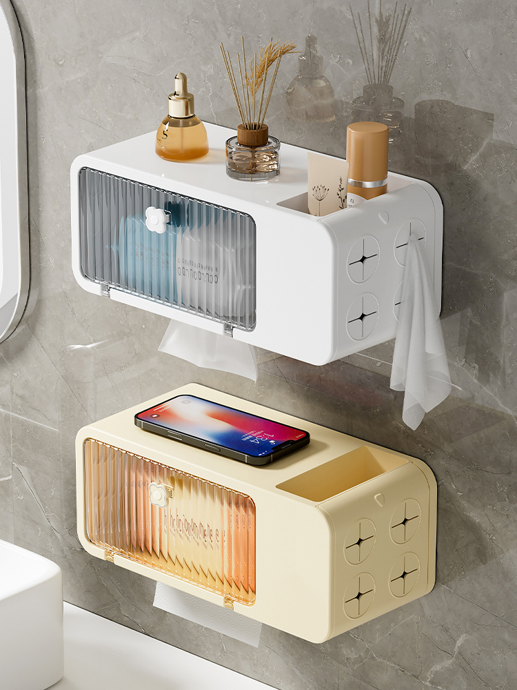Face Cloth Storage Box Tissue Box Toilet Paper Box Wall-Mounted Toilet Bathroom Paper Extraction Multi-Functional Bung Fodder Storage Rack