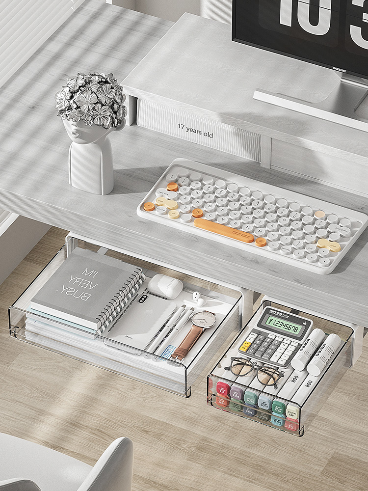 Invisible Drawer-Type Storage Box Student Dormitory Office Desk Surface Panel Pen Holder Stationery Table Bottom Pencil Case Storage Rack
