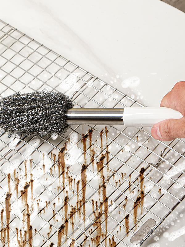 With Handle Long Steel Wire Ball Brush Long Brush Holder Kitchen Washing Pot Washing Dishes Do Not Hurt Hands Do Not Drop Slag Wok Brush Steel Wire Cleaning Brush