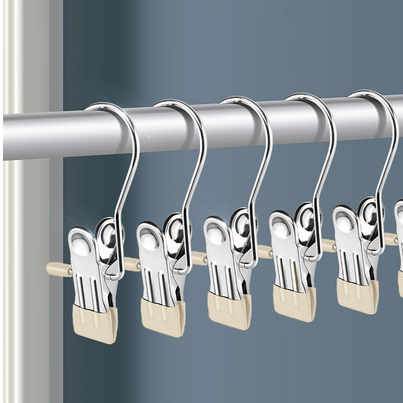 Multi-Functional Metal Stainless Steel Skirt with Hook Clip Trouser Press Single Hat Storage Seamless Clothes Pin Pants Rack