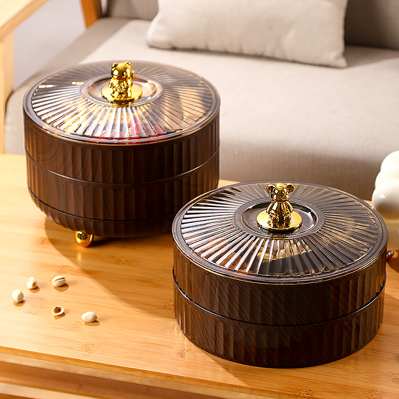 New Chinese Style Wood Grain Candy Box Accessible Luxury High-Grade Dried Fruit Box Living Room Coffee Table Fruit Plate Sunflower Seeds Nut Snack Storage Box