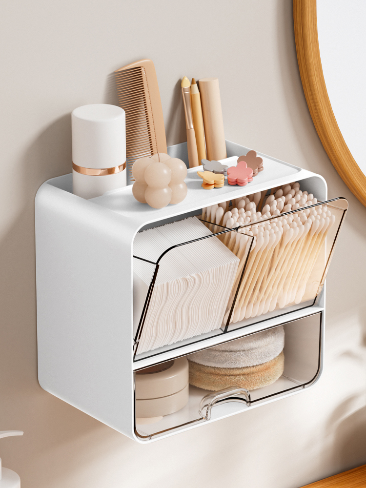 Toilet Cotton Puff Wall-Mounted Storage Box Toilet Cotton Cloth Cotton Swab Stick Facial Wipe Dormitory Hair Accessories Storage Rack