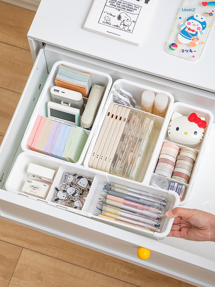 Study Table Stationery Box Drawer Stationery Retractable Storage Box Desk Storage Divider Box Multi-Function Desk Built-in Sundries Pen Compartment Storage Partition Pen Holder Pencil Crayon Box Large Capacity