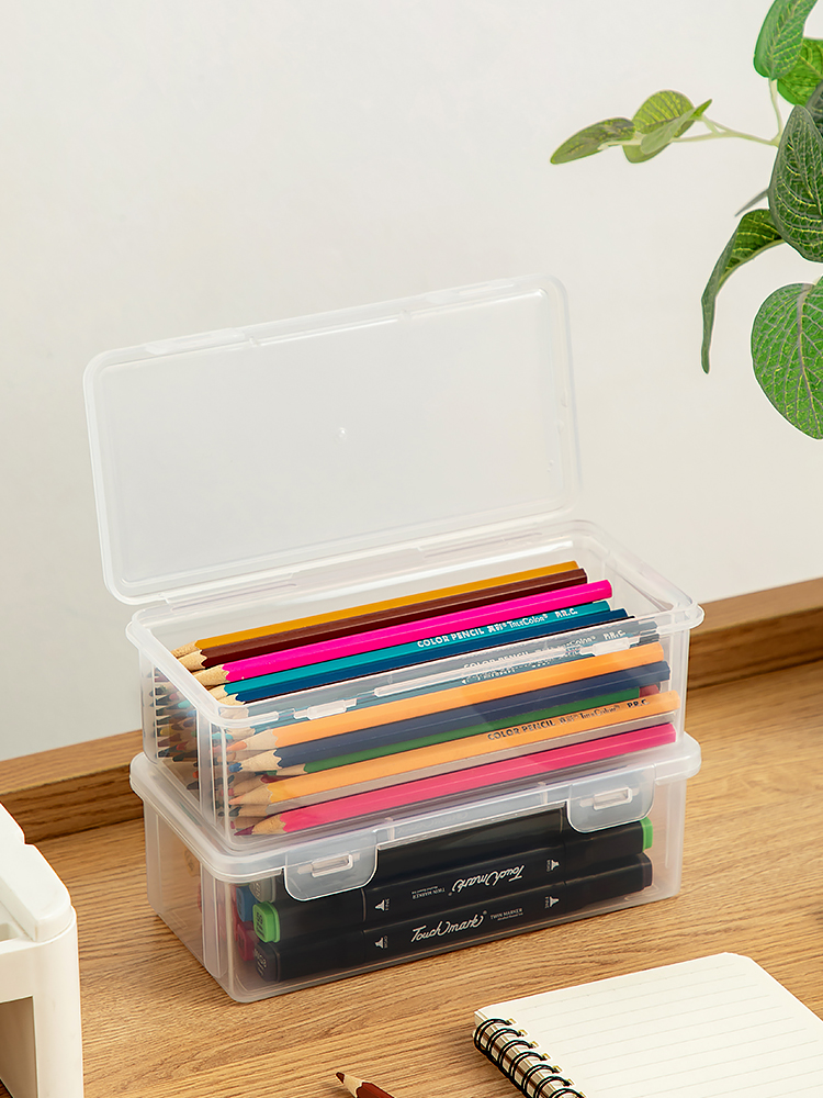Transparent Plastic Kids Desktop Pen Container Color Storage Box
