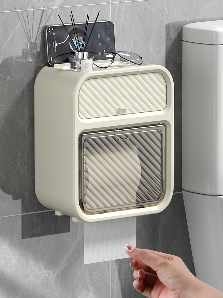 Toilet Toilet Paper Box Wall-Mounted Tissue Box Punch-Free Waterproof Toilet Paper Holder Toilet Paper Rolls Storage Rack