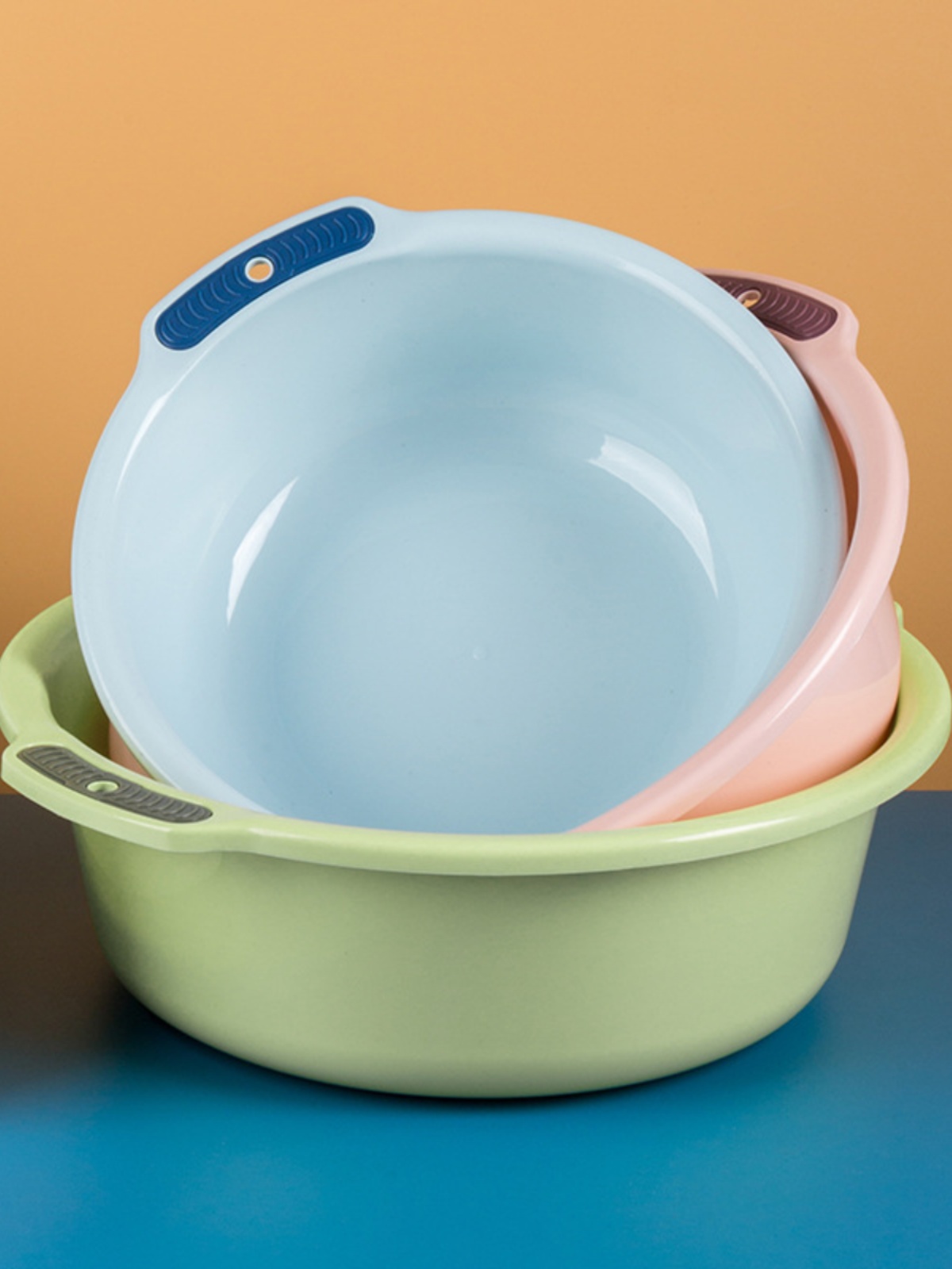 Jujiajia Washbasin Household Washing Vegetables Basin Binaural Plastic Basin Dormitory Feet-Washing Basin Storage Pot Large Capacity Home Bason