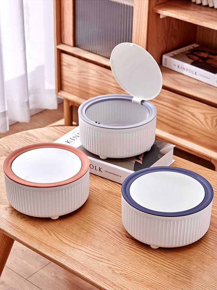 Desktop Trash Bin Push round Living Room Small Size Wastebasket Office Dust Basket For Home Mini Trash Can