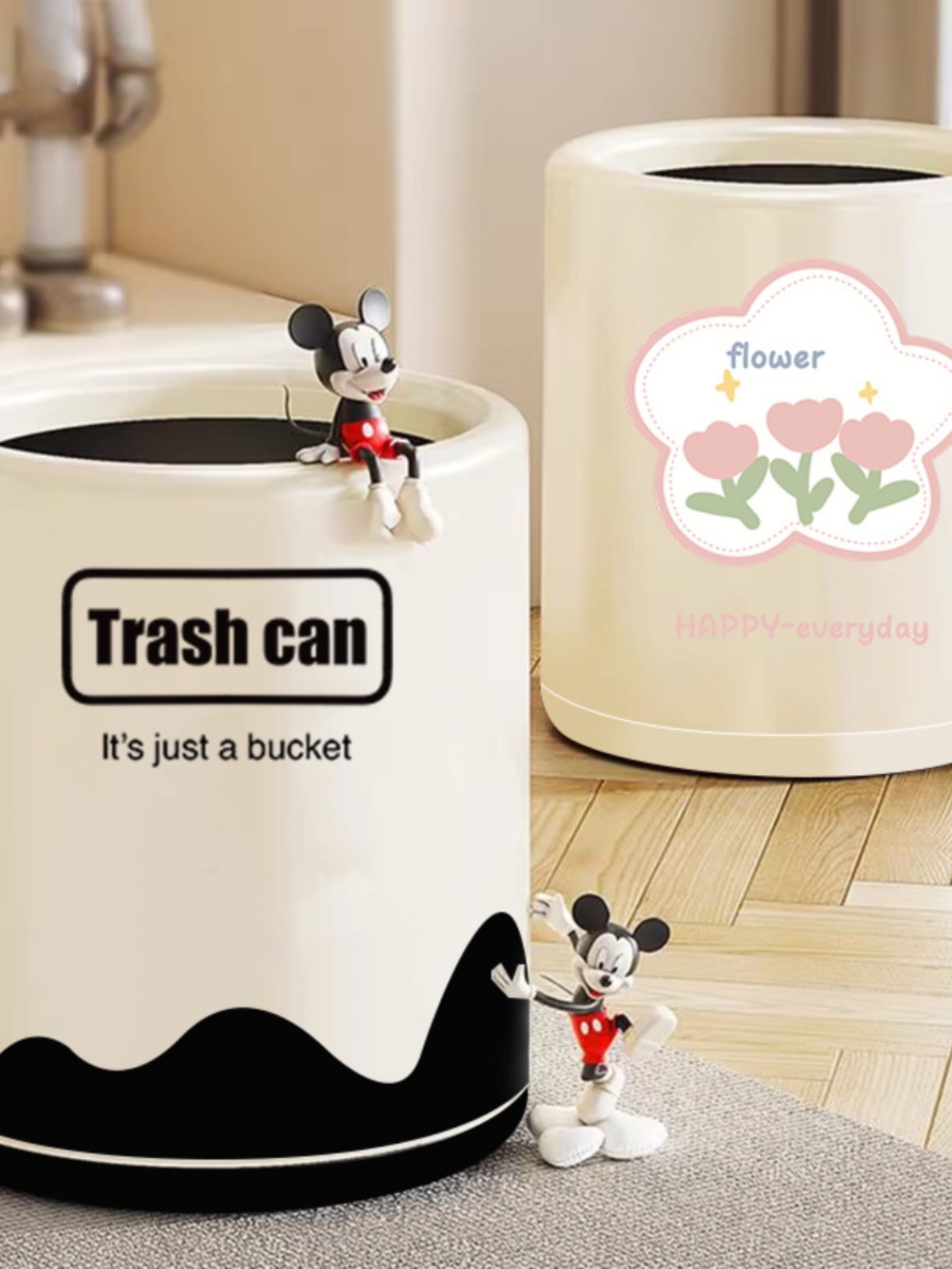 Cream Wind Trash Can For Home Bedroom Living Room Simple Bathroom with Lid Double Layer Thickened and Large-Capacity Trash Can