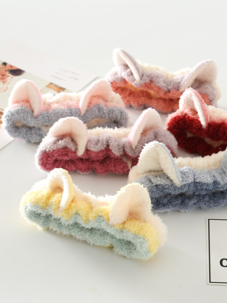 Three-Color Ring Cute Three-Dimensional Cat Ears Headband Korean Style Face Wash Makeup Apply a Facial Mask Color Matching Elastic Headband Hair Band