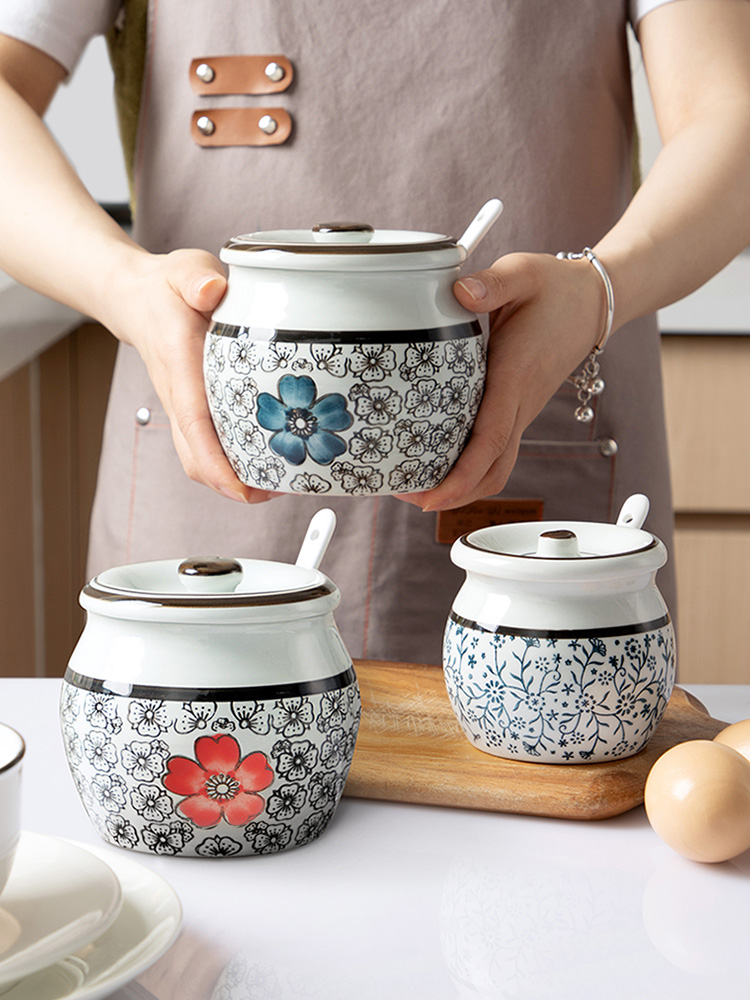 Home Decoration Lard Jar High Temperature Resistant Kitchen Ceramic Salt Animal Oil Jar Red Chili Oil Pepper Oil Seasoning Jars and Bottles