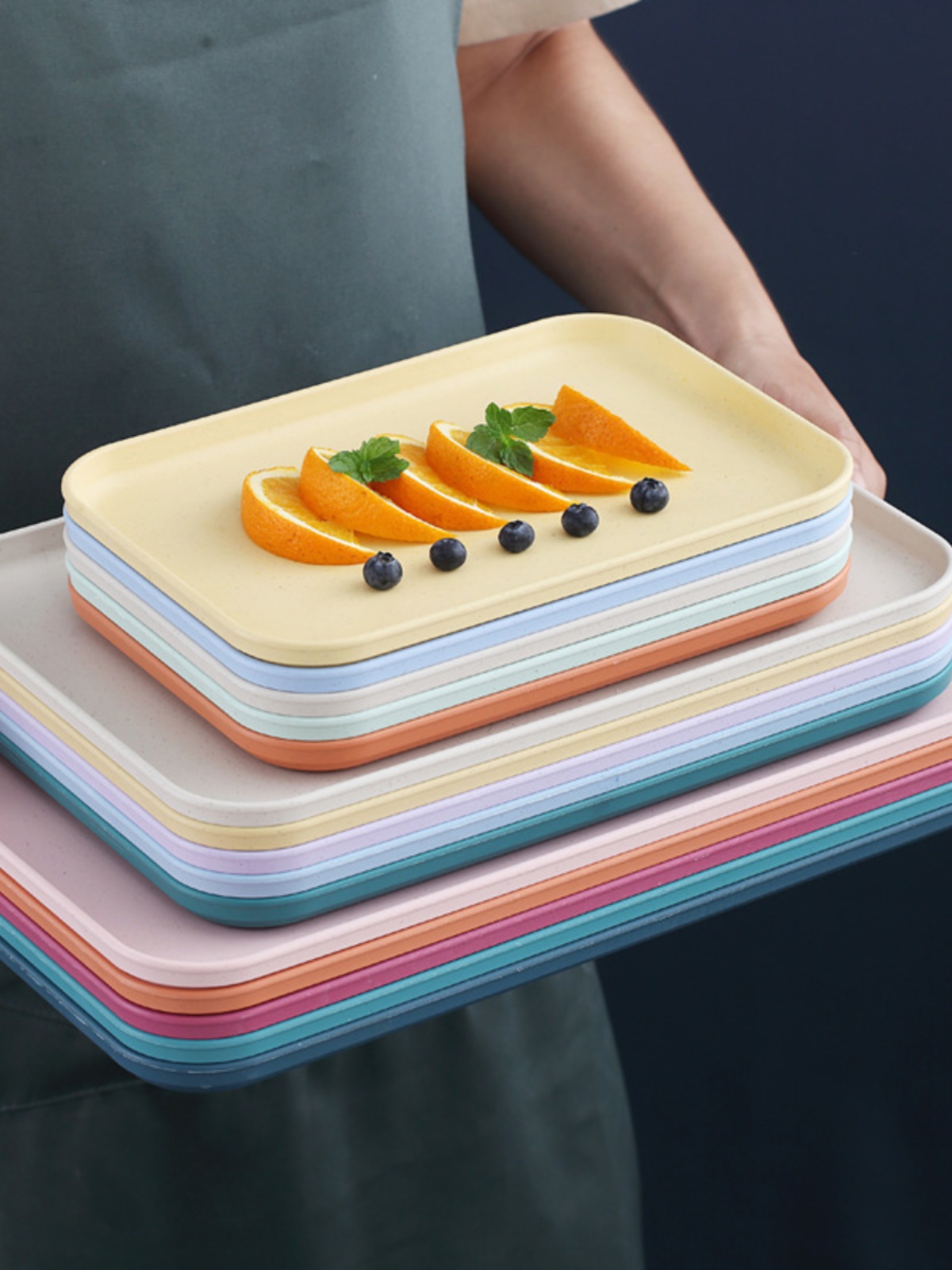 New Pp Plastic Tray Water Pan Rectangular Scandinavian Fast Food Restaurant Kindergarten Household Catering Ins Style Plate