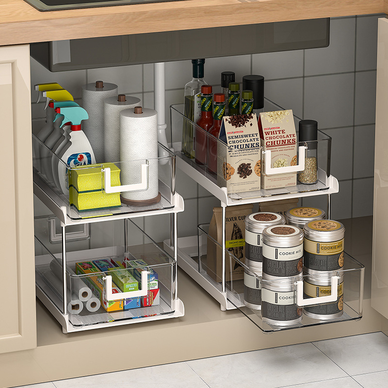 Kitchen Living Room Multi-Layer Storage Rack Multi-Functional Cabinet Layered Double-Layer Pull-out Storage Rack Sink Rack
