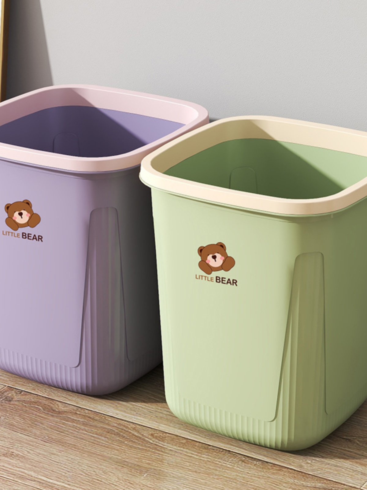 Scandinavian Contrast Color Square Trash Can For Home Large Capacity without Cover with Pressing Ring Bedroom Bathroom Kitchen Internet Celebrity Wastebasket