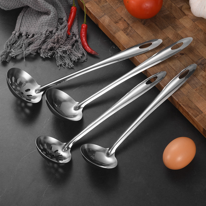 Stainless Steel Soup Ladle Colander Long Handle Non-Magnetic Hot Pot Spoon For Home Kitchen Ladel Colander Two-Piece Set Cooking Tools