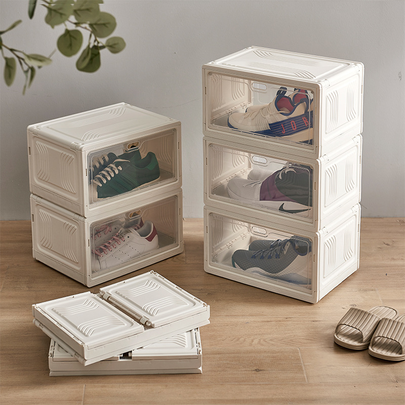 Transparent Foldable Plastic Case Shoe Box Shoes Storage Box Flip Single Pack Simple Sneakers Dustproof For Home Installation-Free