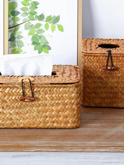Home Home Wear Family Creative Handmade Straw Woven Tissue Box Car Tissue Box Removable Tissue Cover