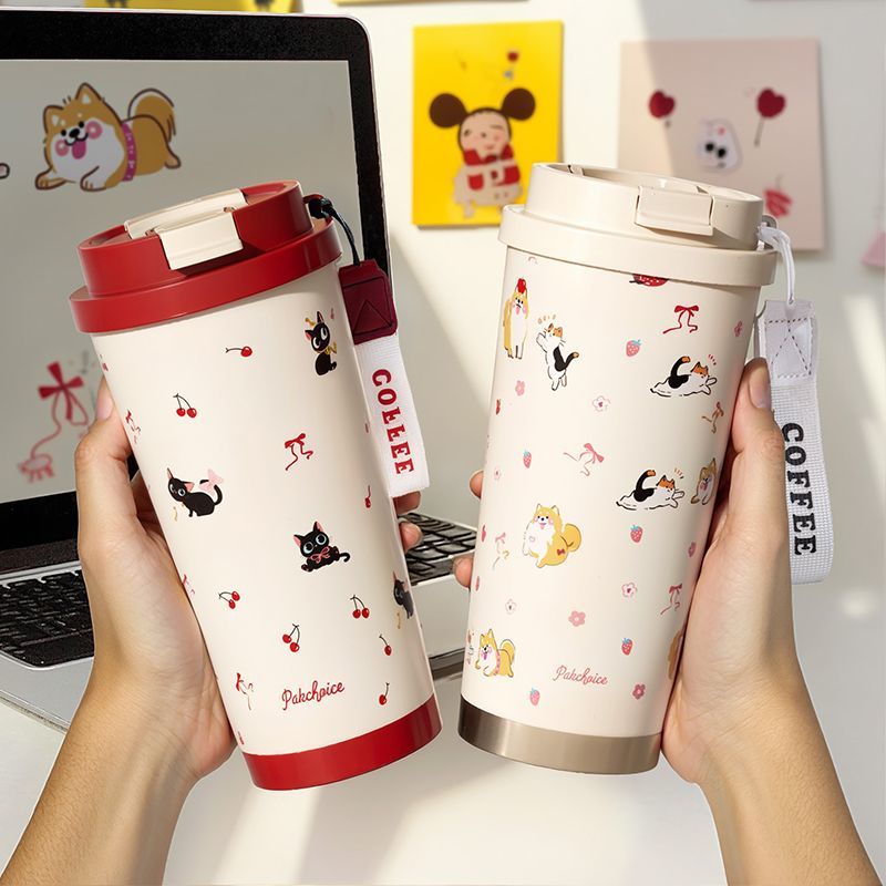 Good-looking Vacuum Cup Large Capacity Stainless Steel Coffee Cup Girl Portable Straw Cup Student