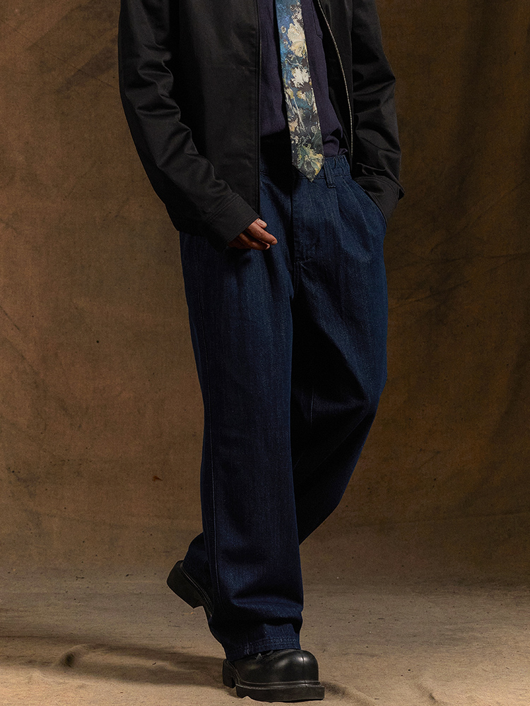 Madden Ins Fall and Winter New Arrival Casual Navy Blue Narrow Version Wide Leg Straight Washed Denim Minimalist Easiest for Match 0047