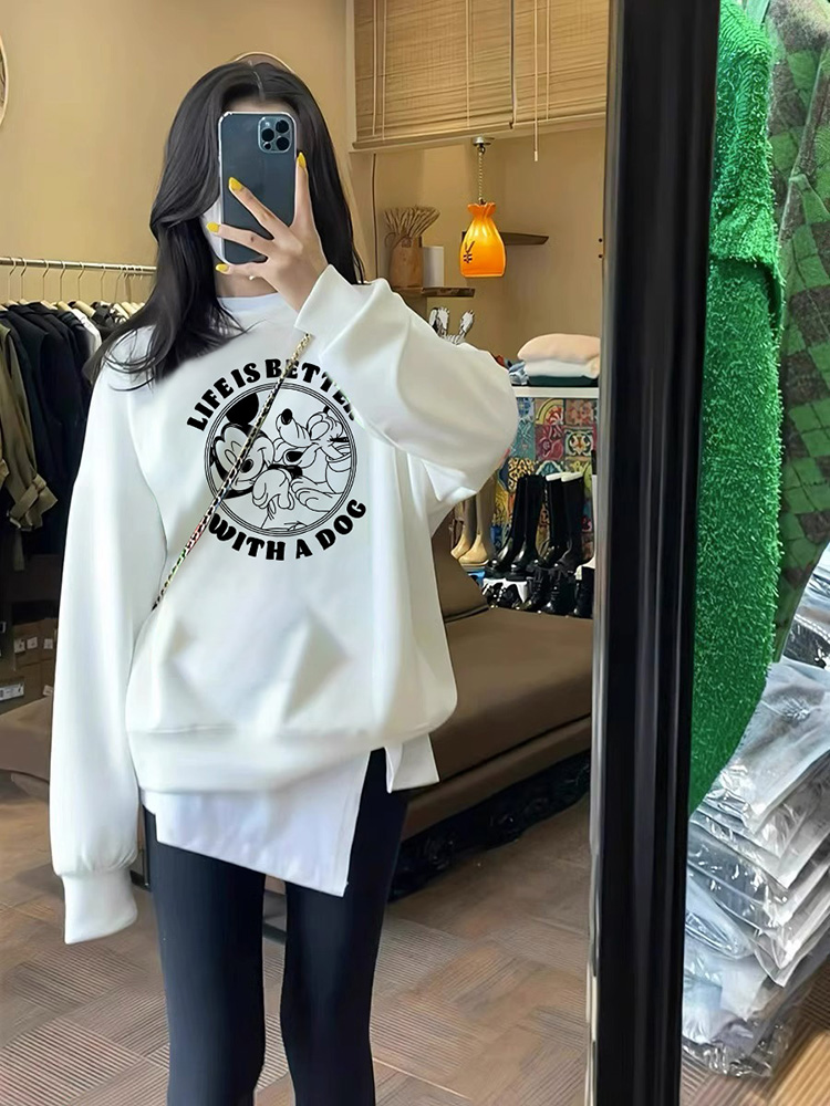 Mickey Fashion Brand Sweater Female Small Loose and Lazy Style Stylish Niche Style Spring & Fall Long Sleeves Velvet Padded Thickened Top
