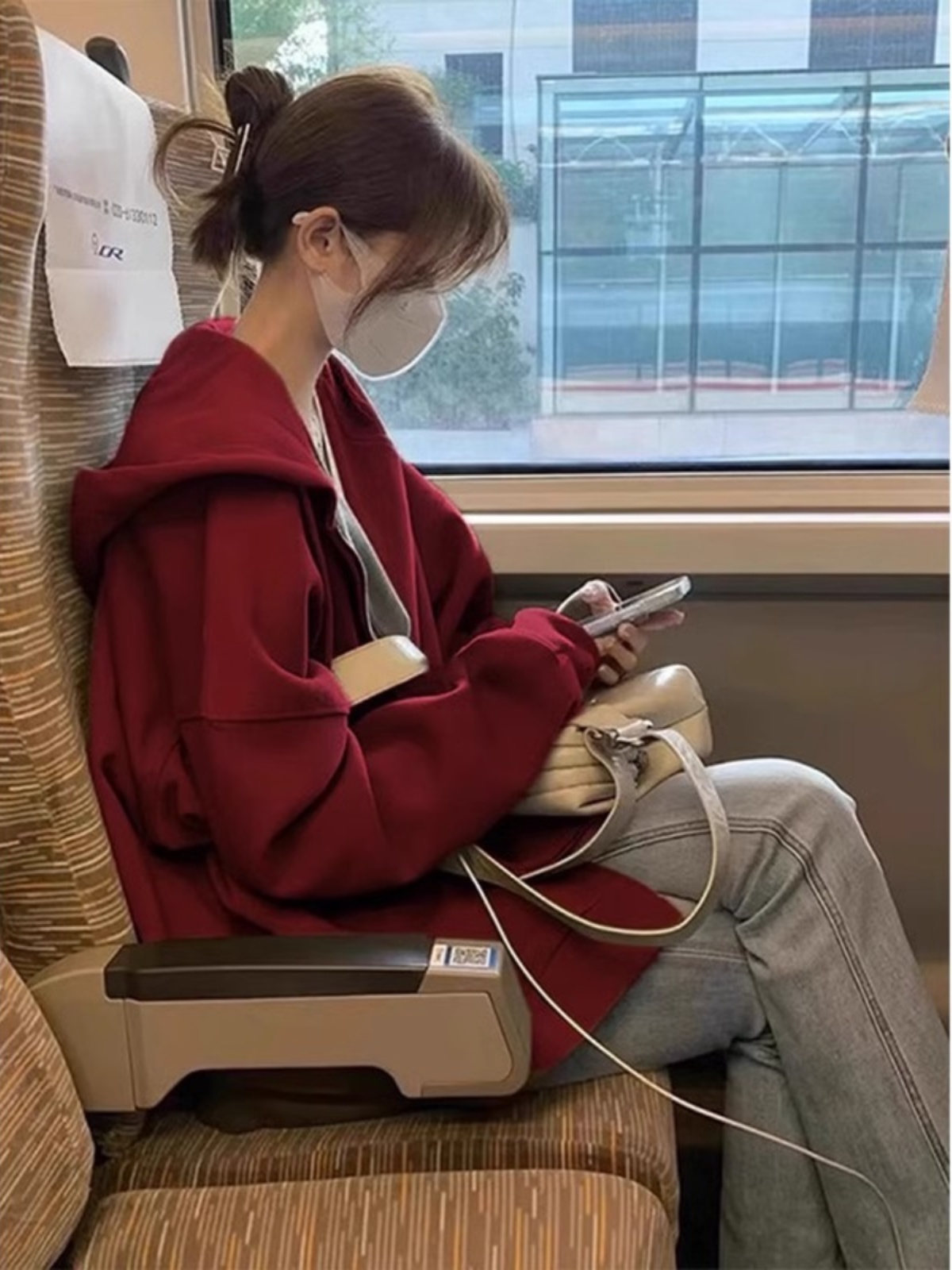 Ankela Red Loose-Fitting Hoodie Coat Female Spring & Fall 2025 New Arrival Chic Chic Design Blouse