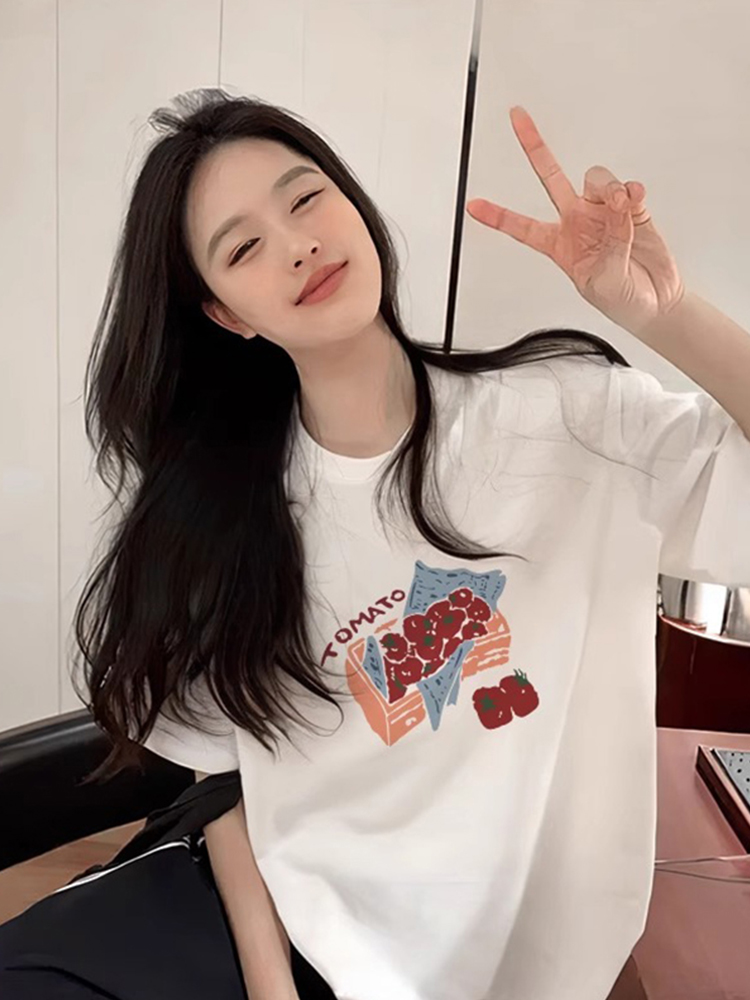 Pure Cotton Shoulder Short Sleeve T-Shirt Women's Summer 2025 New Arrival Best Selling White Half Sleeve American Style Loose Design Blouse