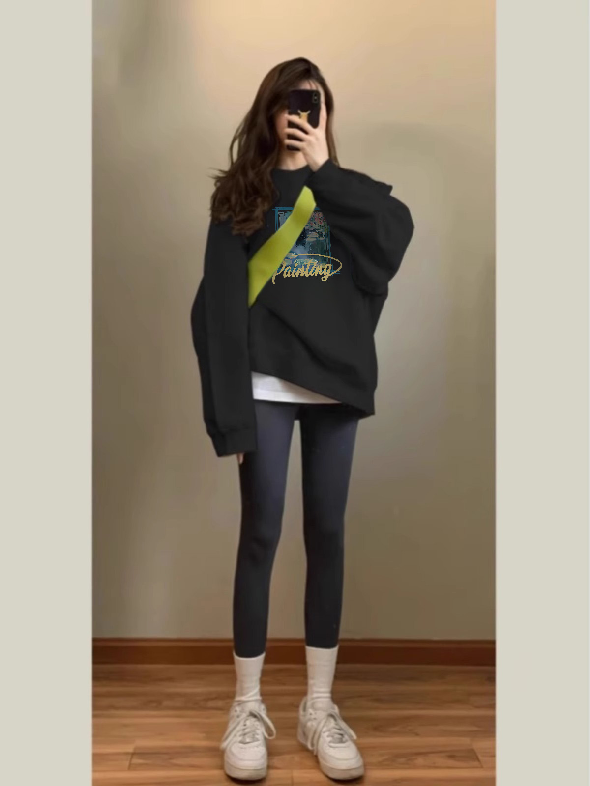European Goods 2025 Fall New Long Sleeve Top round Neck K-style Leisure Pullover Oil Painting Cat Letter Print Sweatshirt Female