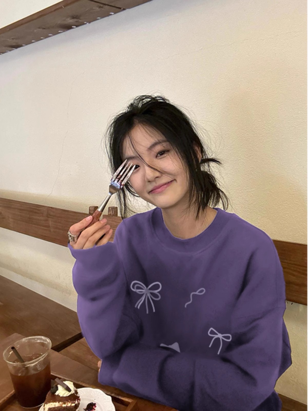 Fleece-lined Thickened Purple Hoodie Women 2025 New Popular Spring and Autumn Small Slim Shoulder Hoodless round Neck Top