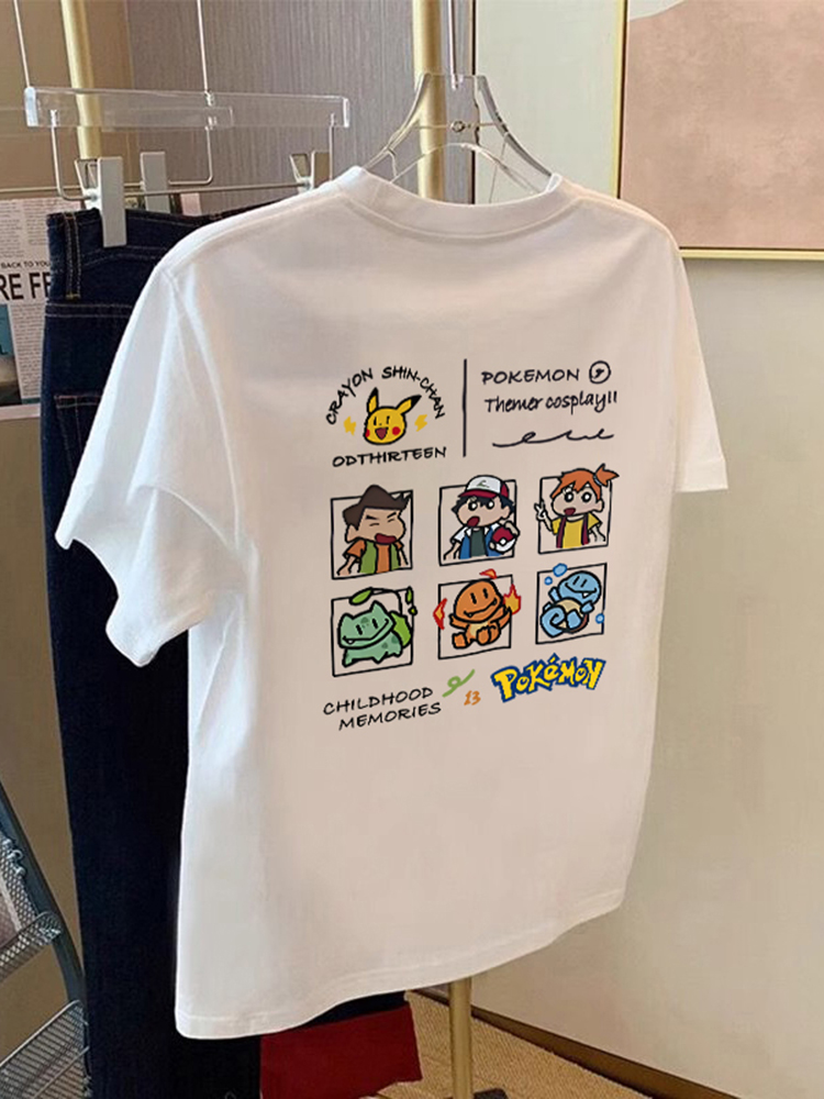 White Cartoon Short Sleeve T-shirt Women's Summer Western Style Youthful-Looking Pure Cotton Stylish Niche Style Versatile Loose Top Trendy Ins