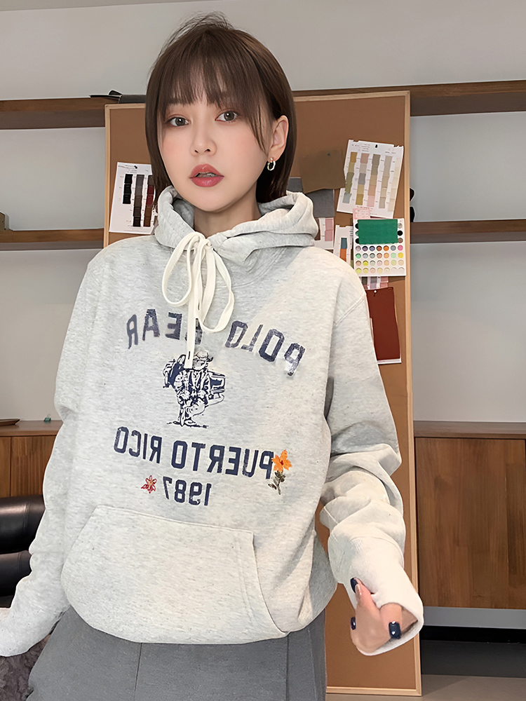 Casual Style Letter Print Fleece-lined Hoodie for Women - 2025 Spring & Autumn New Arrival, Loose Inner Wear Long Sleeve Top