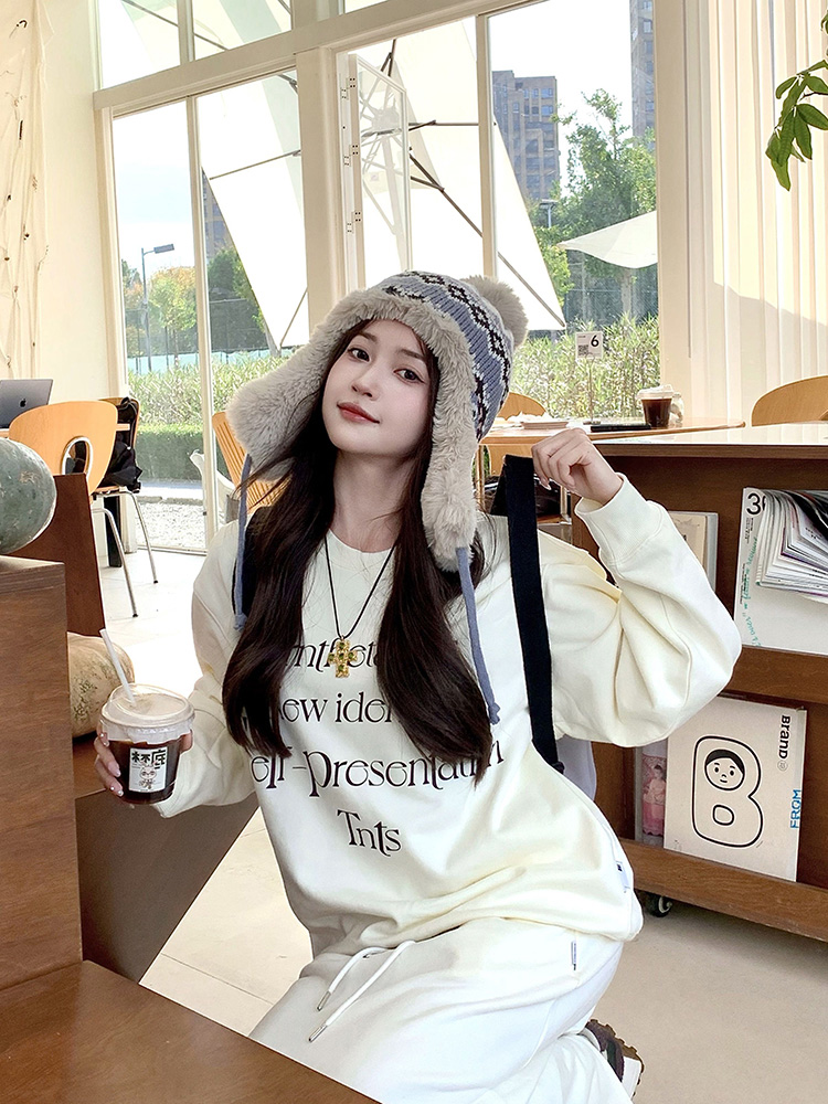 American Retro White Hoodie Women's Autumn New Arrival Letters Print Loose Couple Long Sleeves Velvet Padded Thickened Top Tide