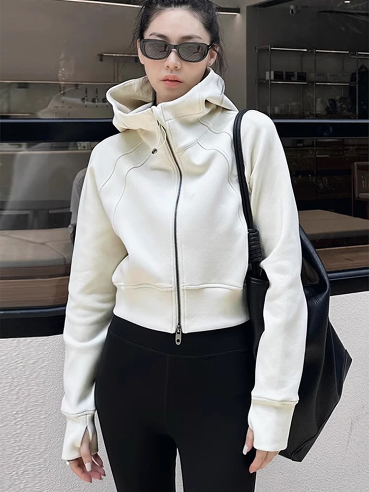 American Fleece Zipper Hoodie Coat Female 2025 Spring Small Loose Leisure Sports Short Cardigan