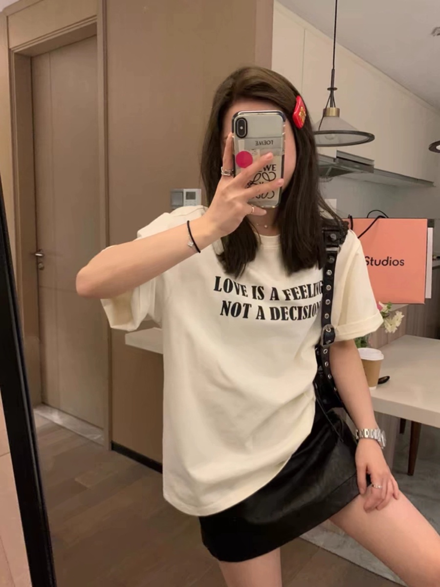 White Letter Print round Neck Loose Pure Color Short Sleeve T-shirt Female Summer New Arrival Oversize Half Sleeve Tops